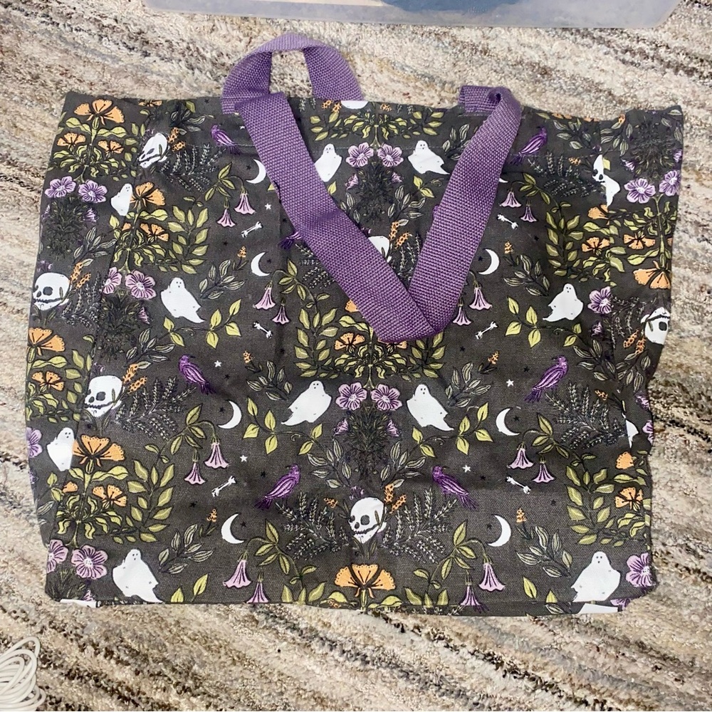 Purple Strap Ghost & Floral Print Tote (13)